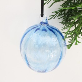 blown glass ornament blue with ridges Christmas holiday