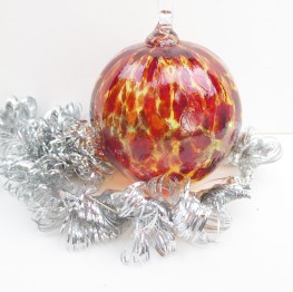 blown glass ornament gold red spots ridges christmas