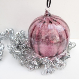 blown glass ornament purple glass ridges christmas holiday